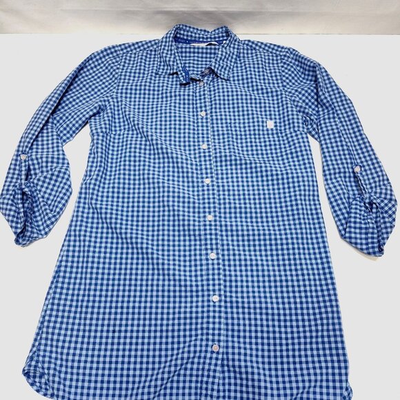Victorias Secret Blue Gingham Med Button-Up Shirt Dress Long Sleeve Roll Up Tabs - Picture 5 of 11
